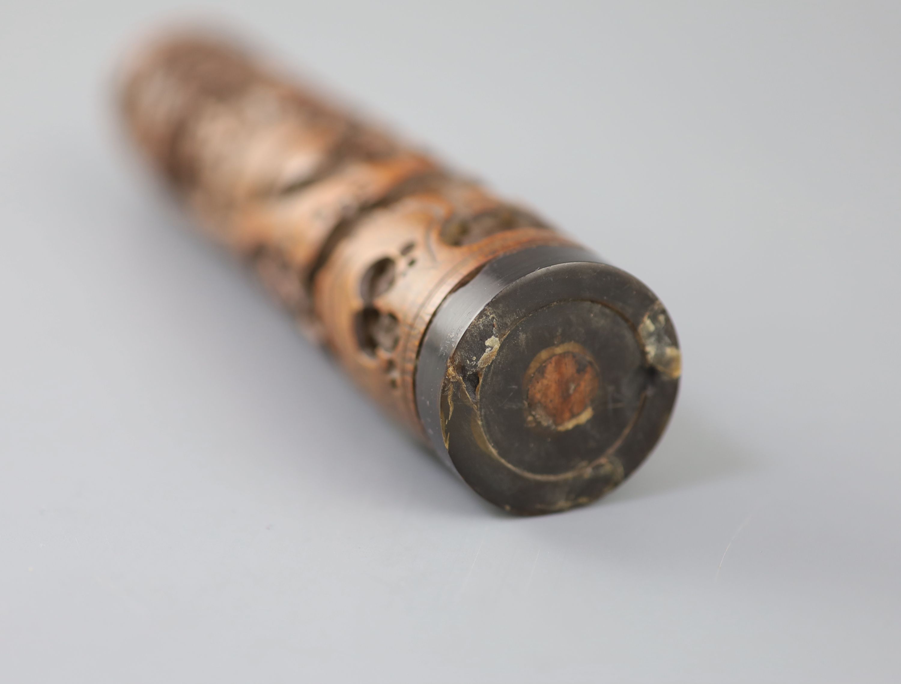 A Chinese bamboo landscape and figures perfume holder, 18th century,